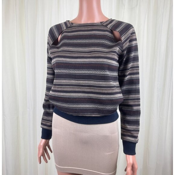 Shades of Grey by Micah Cohen Anthropologie Peek-a-boo Stripe Sweater Size XS - Picture 1 of 12